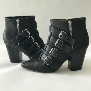Rebecca Minkoff: Black Leather Buckle Booties